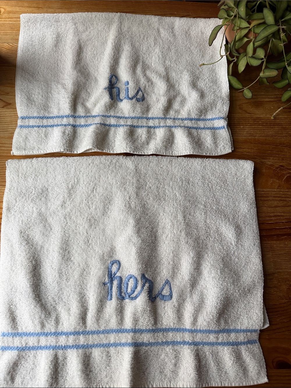 Vintage Embroidered 'His' and 'Hers' White Hand Towels